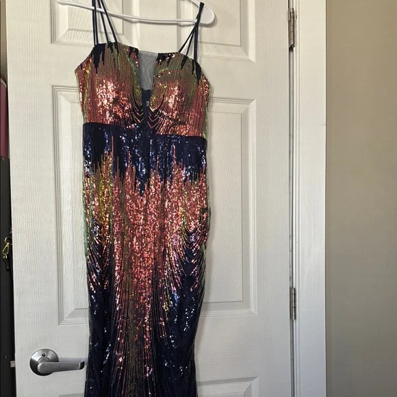 Multicolor Sequin Dress with Spaghetti Straps - Picture 2 of 16